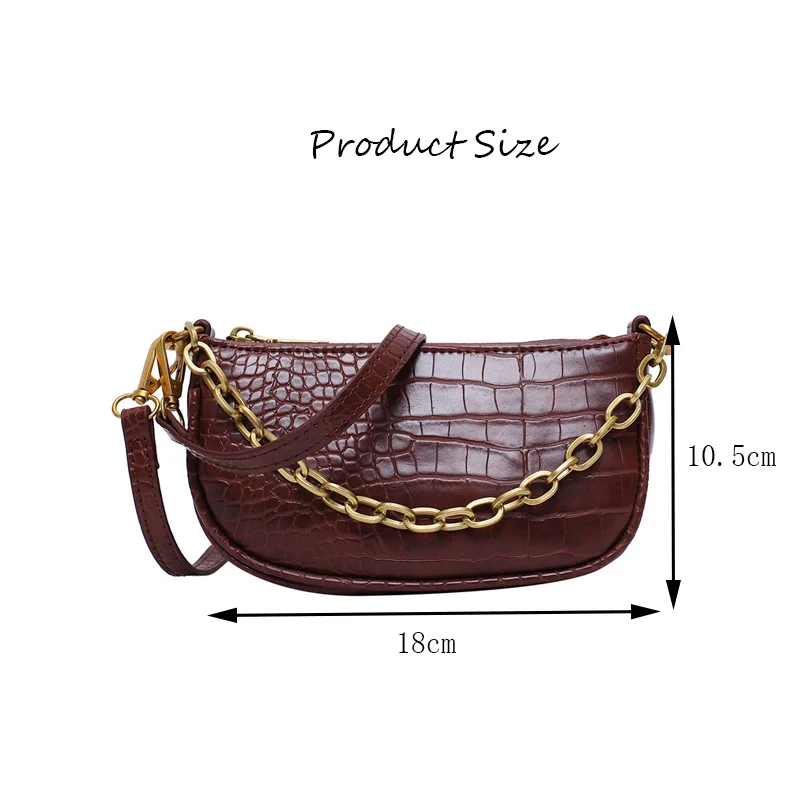 Женская винтажная сумка багет кожаная женская через плечо с крокодиловым узором