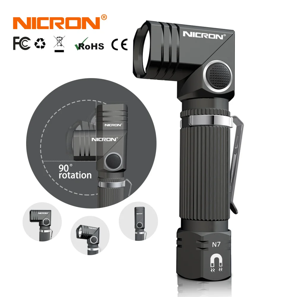 NICRON светодио дный фонарик Handfree двойной топливный 90 градусов Поворот Поворотный