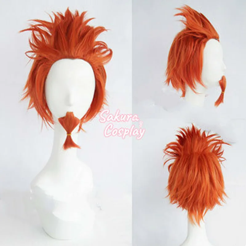 

Anime Danganronpa V3 BLeon Kuwata Cosplay Short Orange with Moustache Heat Resistant Synthetic Hair Halloween Party + Wig Cap