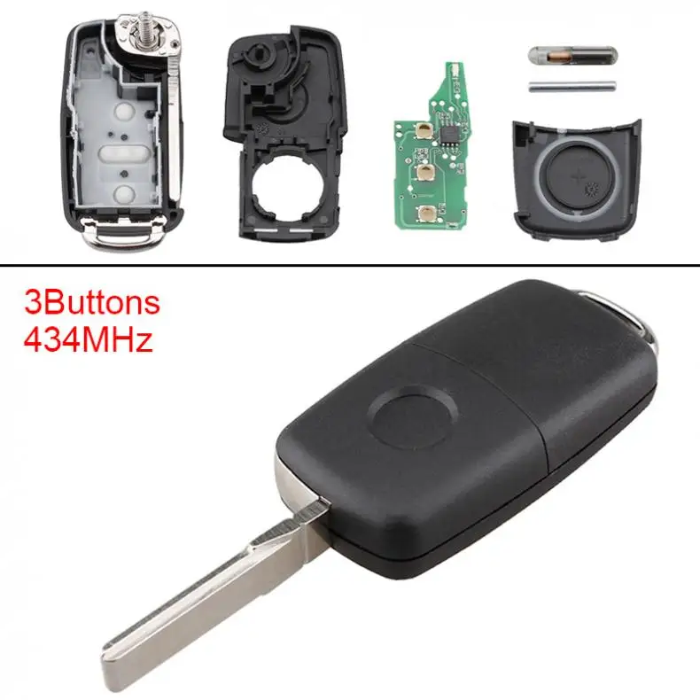 434 МГц Uncut Флип дистанционный ключ брелок от машины оболочка подходит для VolksWagen /