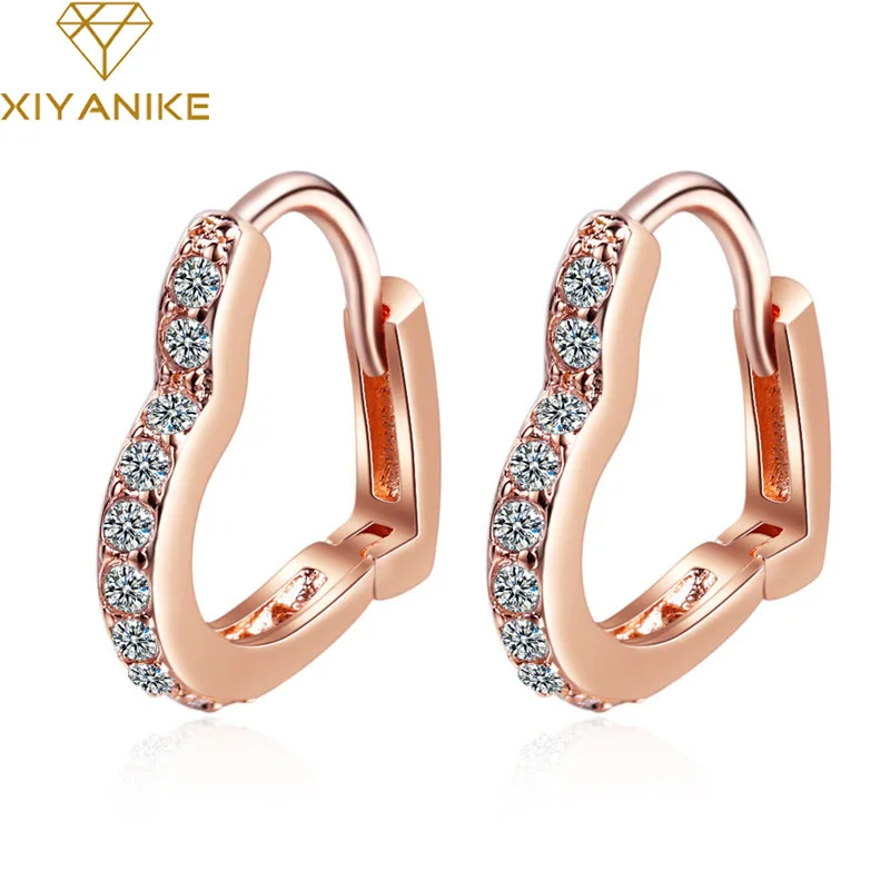 

XIYANIKE Silver Color Korean Zircon Simple Sweet Elegant Girl Heart Rhinestone Love Ear Buckle Earrings Jewelry Female