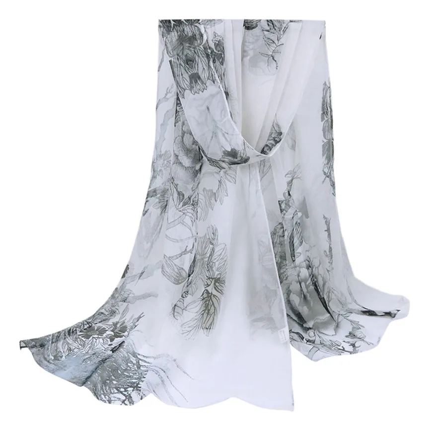 Женский модный шарф мягкий тонкий шифоновый шелковый шарфы с цветочным принтом