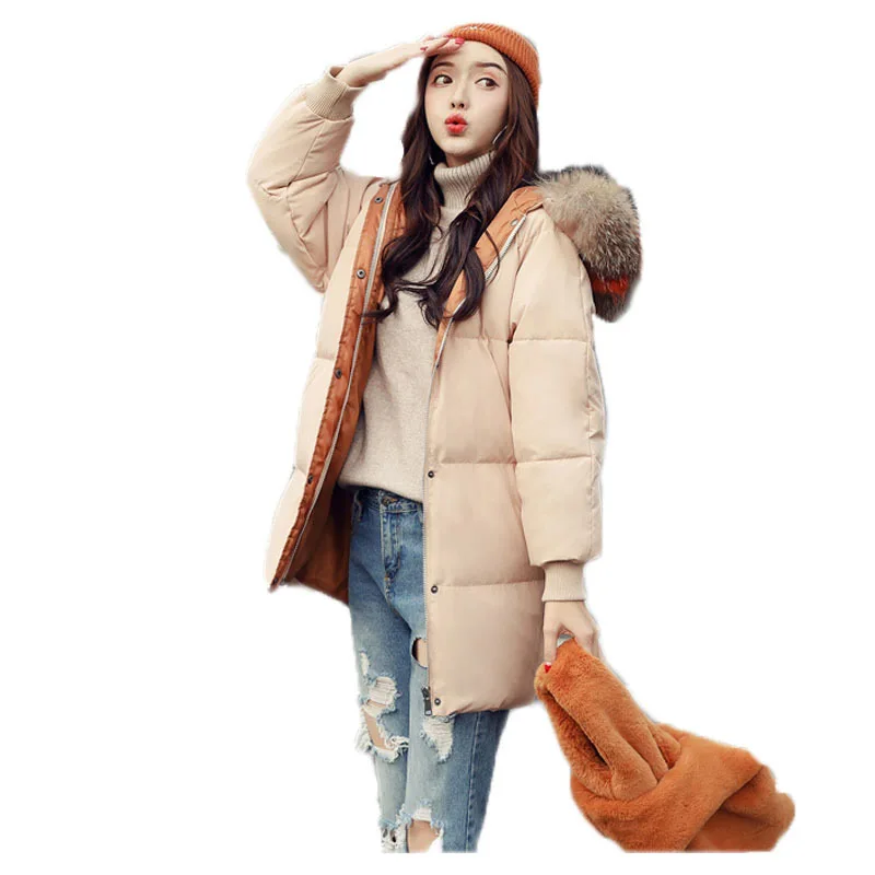 Женский пуховик 2019 повседневные Теплые Длинные куртки на белом утином пуху с