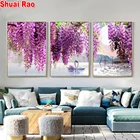 Триптих Алмазная картина полный квадраткруглый фиолетовый цветок Дерево картина украшение Алмазная вышивка 3 шт. лебедя озера,