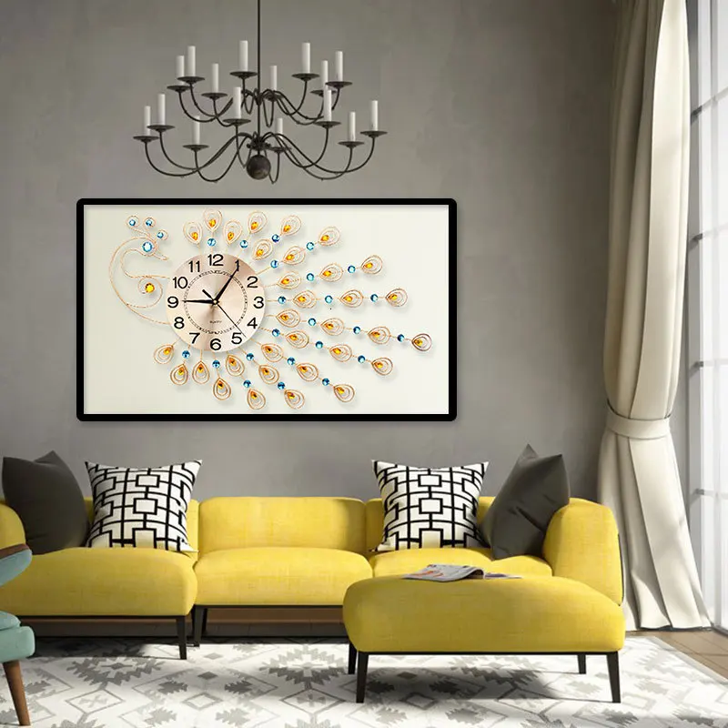 Дрель крест часы с вышивкой и дрель гостиной Павлин картины в спальню лаконичные