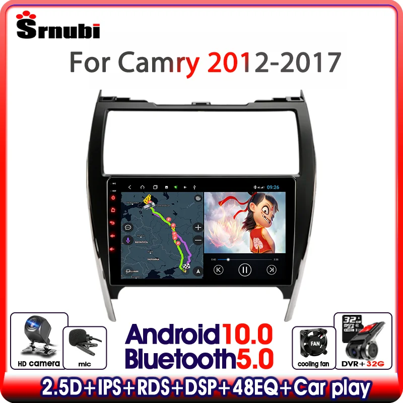 

Srnubi 2Din Carplay Android 10 Car Radio Multimedia Video Player For Toyota Camry 7 XV 50 55 2012 2013 2014 stereo DVD Head unit