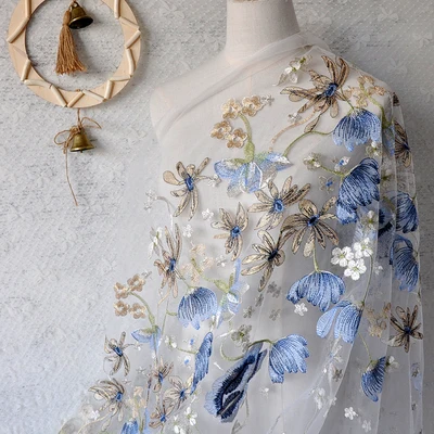 Сетчатая вышивка, кружевная юбка, ткань с золотой нитью, сетчатая ткань с вышивкой, аксессуары для свадебного платья