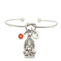 ganesha shiva retro creative initial letter monogram birthstone adjustable bracelet fashion jewelry women gift pendant