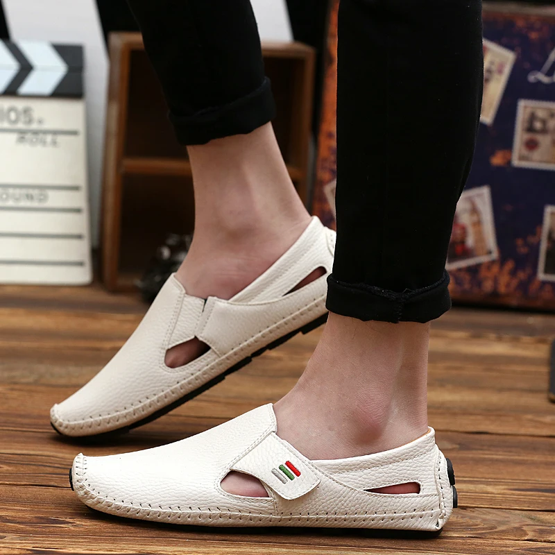 Мужские повседневные Мокасины дышащие на липучке большие размеры 37-48 для лета