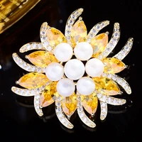 2021 brooch jewelry luxury temperament zircon snowflake corsage pin fashion cz flower accessories pearl brooches for women