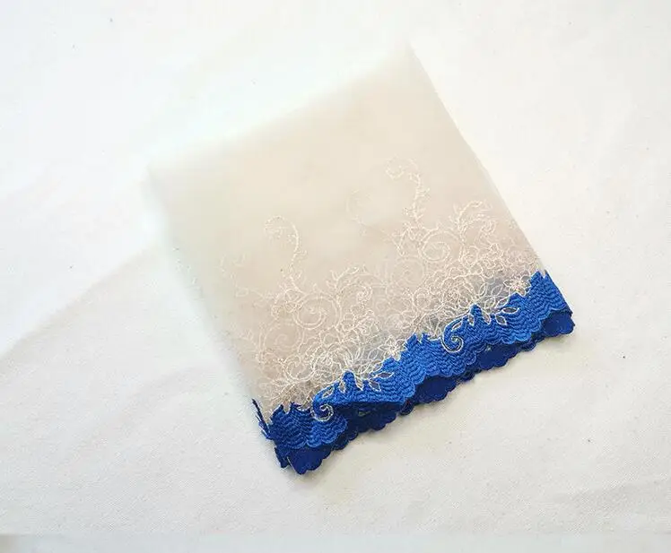Двухметровая подложка с вышивкой Королевского синего цвета тонкая кружевная