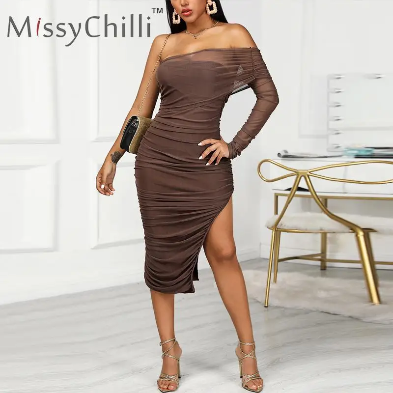 MissyChilli плиссированное облегающее трикотажное платье с открытыми плечами женские
