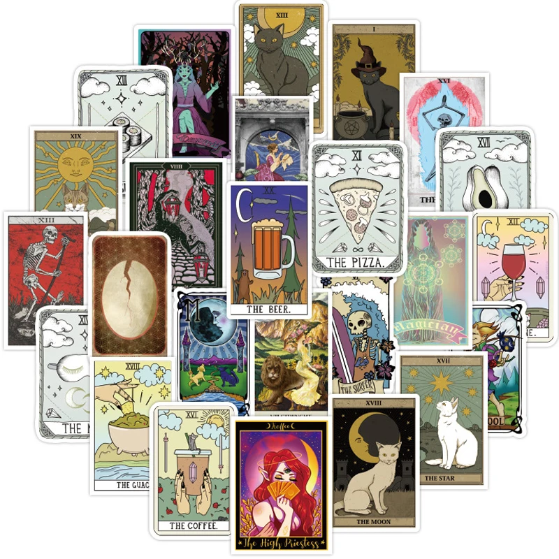50pcs tarot card graffiti stickers guitar luggage laptop fridge motorcycle skateboard waterproof joke sticker decal kid toys free global shipping