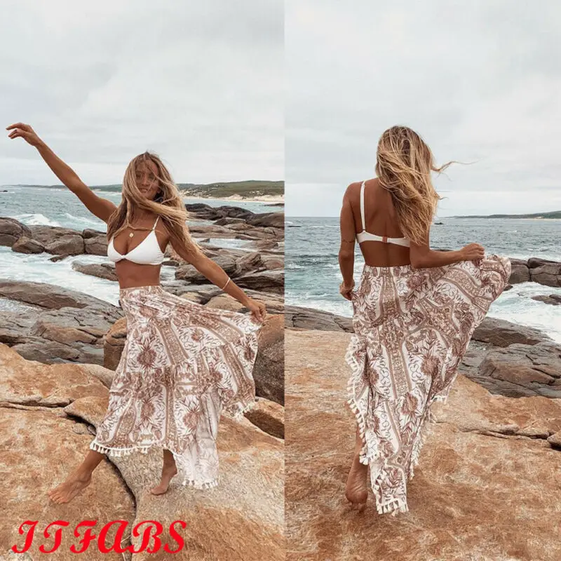 Повседневная летняя женская шифоновая длинная юбка макси с цветочным принтом