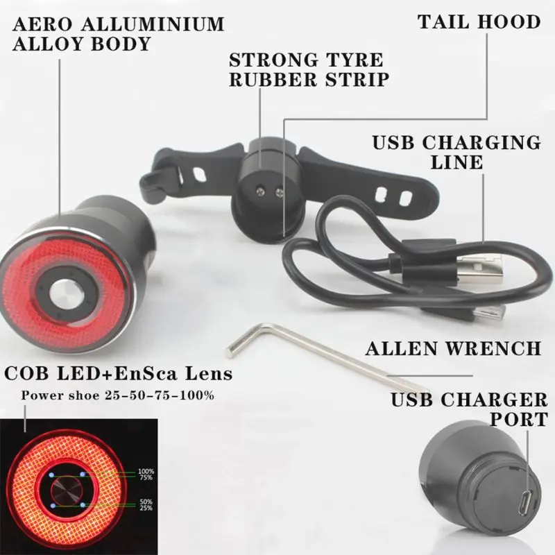 Флэш светильник для велосипеда велосипед задний Авто старт/стоп сигнал