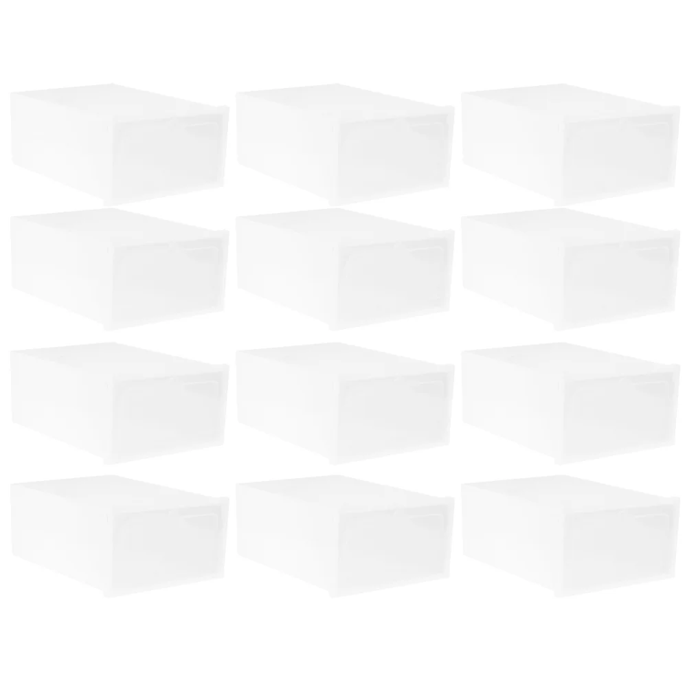 

12PCS Thicken Shoes Box Transparent Stackable Shoes Storage Box Shoe Container - Size S (White)