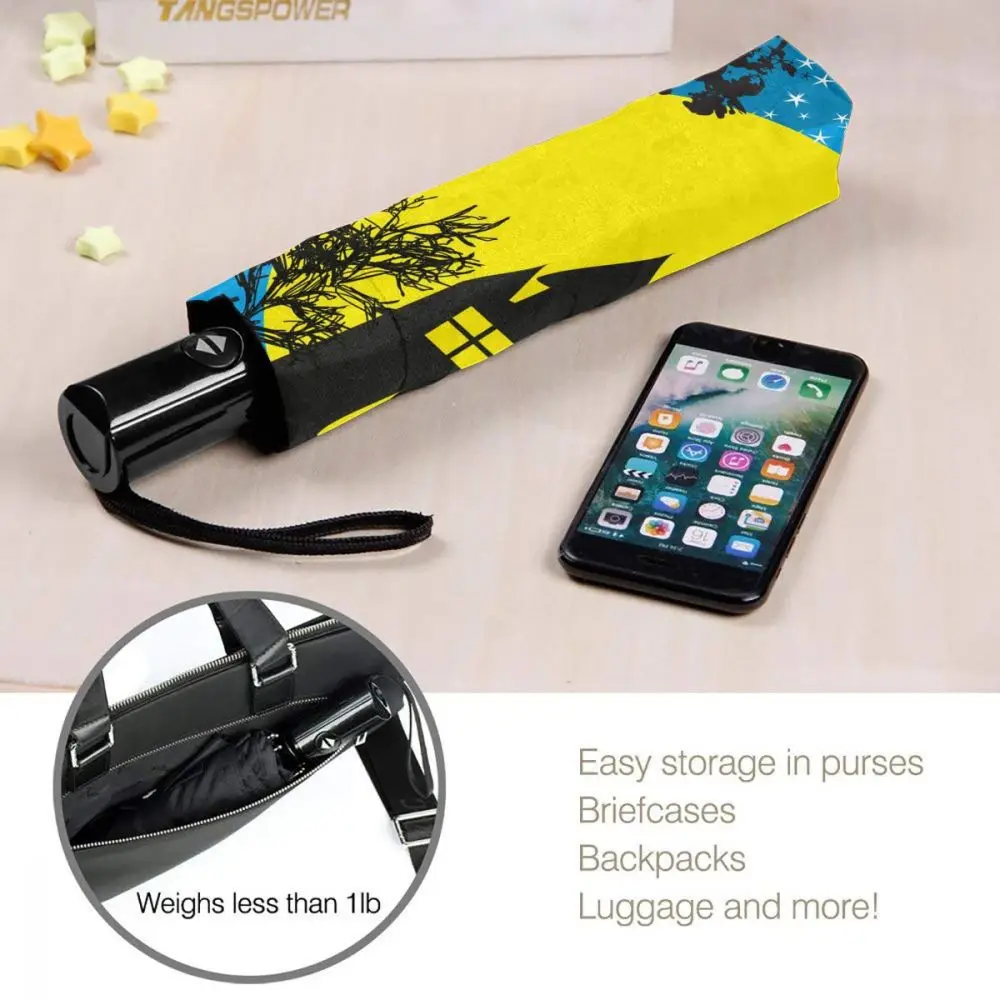 

Wind Resistant Folding Automatic Umbrella Women Auto Haunted House Pumpkins And Witch Windproof Umbrellas Rain For Men Parasol