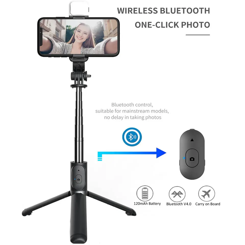 Беспроводная Bluetooth селфи палка Electop складной мини штатив с заполняющим светом