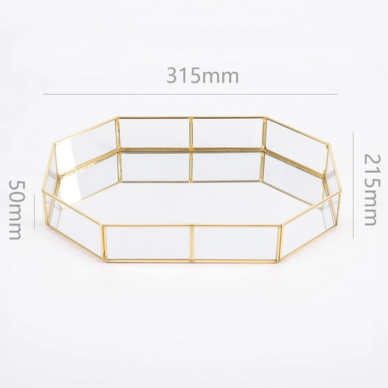 

Nordic Style Glass Copper Geometry Storage Baskets Box Simplicity Style Home Organizer For Jewelry Necklace Dessert Plate