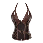 Средневековые готические ретро-Корсеты, 14 стальных костей, стимпанк, бурлеск, кожаный бюстье с лямкой на шее
