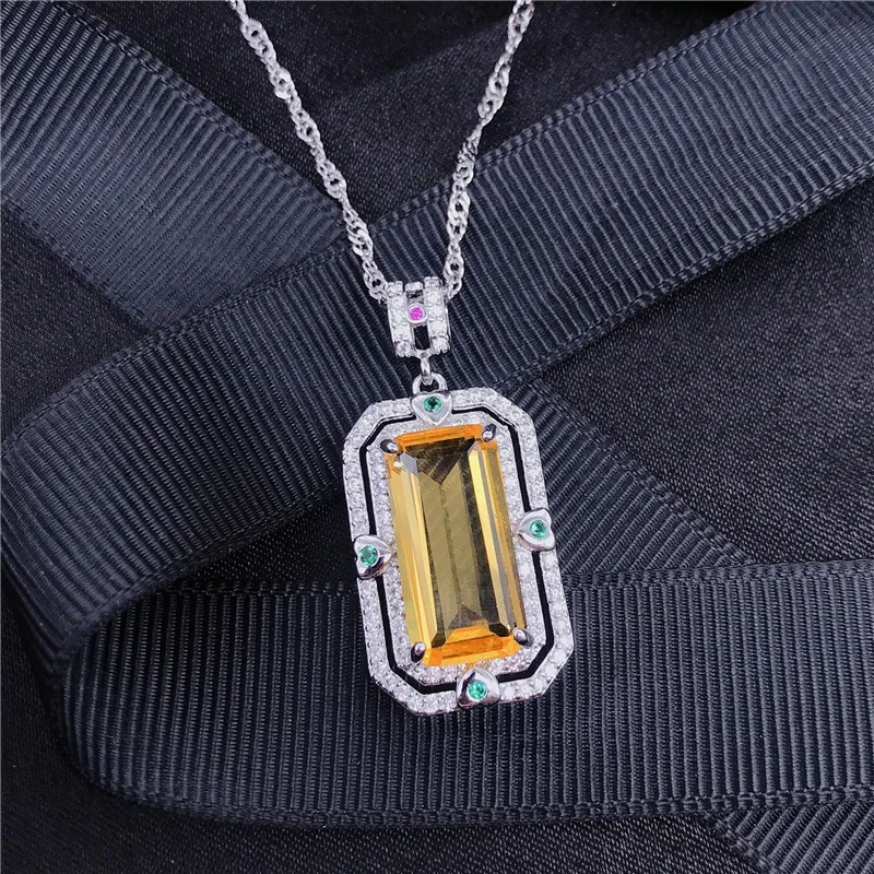 New Arrival Women Necklace Silver 925 Choker Accessories Sparkling Crystal Purple Rectangle Pendant Necklace For Girls Jewelry
