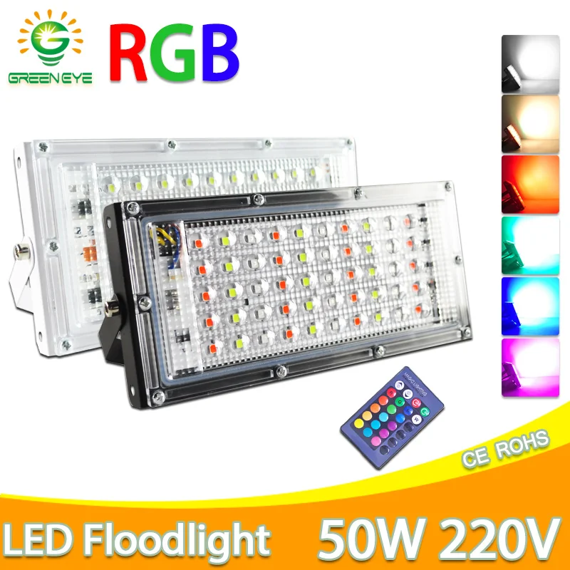 

LED Flood Light 50W 100W 200W RGB led Floodlight AC 220V 240V LED street Lamp waterproof IP65 outdoor Lighting led cob spotlight
