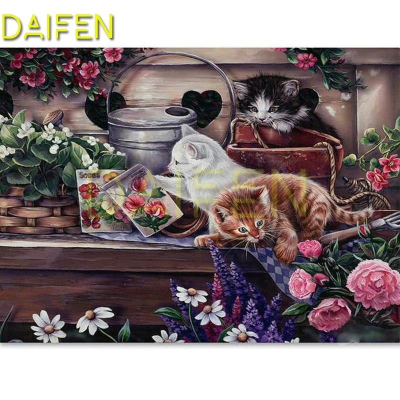 5ddiy Алмазная вышивка крестиком Кот полная квадратная мозаика Цветок Роза круглая