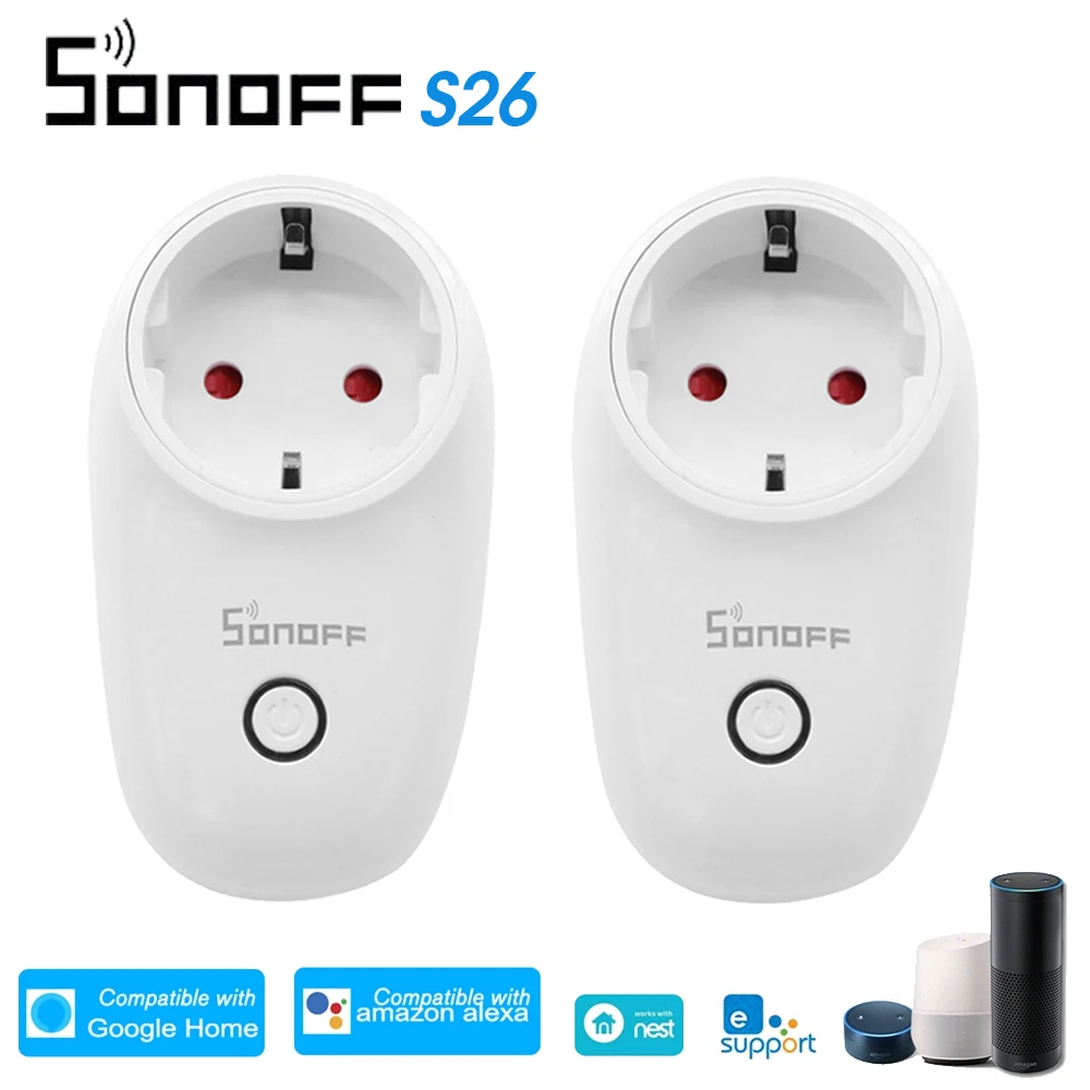 2 шт. Sonoff S26 WiFi умная розетка ЕС Беспроводной штекер Мощность розетки умный дом