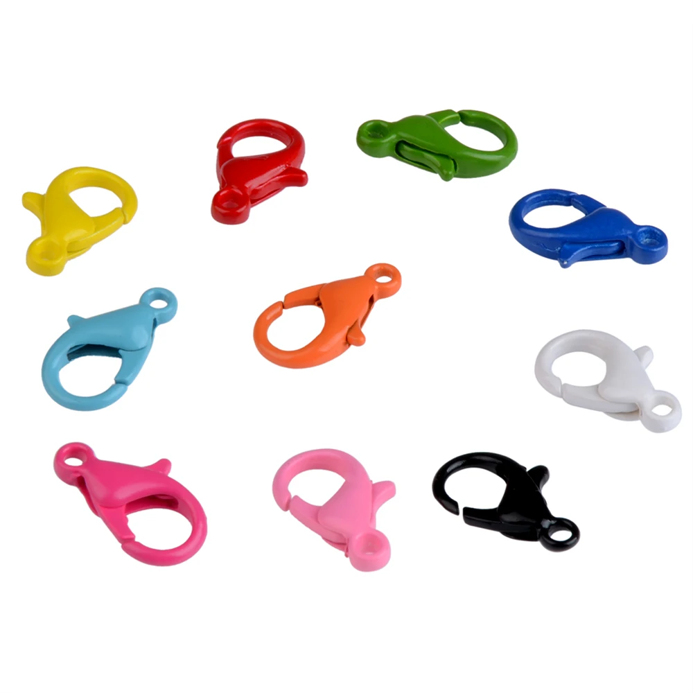 

12/14mm 50pcs/lot Colorful Plastic Lobster Clasps Key Chain Key Ring Lamp Shape Buckle Snap Hook For DIY Jewelry Making Findings