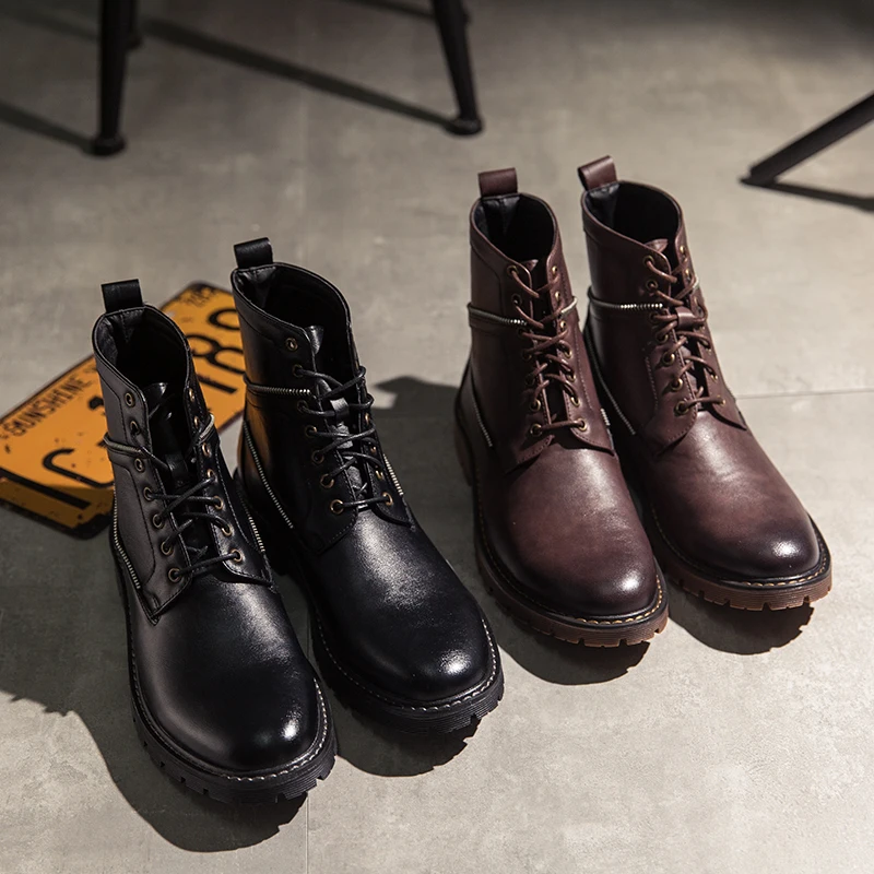 Fotwear; мужские ботинки; классические кожаные ботинки в байкерском стиле; мужская повседневная обувь; удобная прочная резиновая подошва