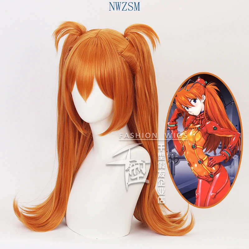 Парик для косплея аниме Asuka Langley Soryu с длинным хвостом термостойкие синтетические