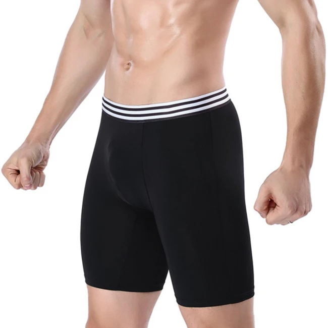 Мужское Спортивное нижнее белье, Длинные Трусы-боксеры из Ice Silk, трусы для бега, антифрикционные шорты для фитнеса, эластичные многоцелевые шорты - Цвет: Black