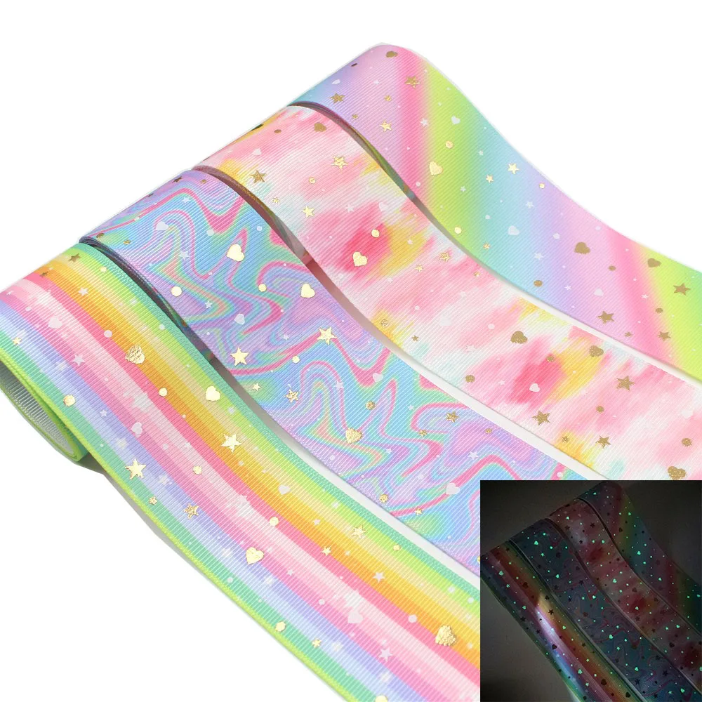 Флуоресцентная лента корсаж с радужным градиентом 1 1/2 дюйма 5 ярдов|Ленты для