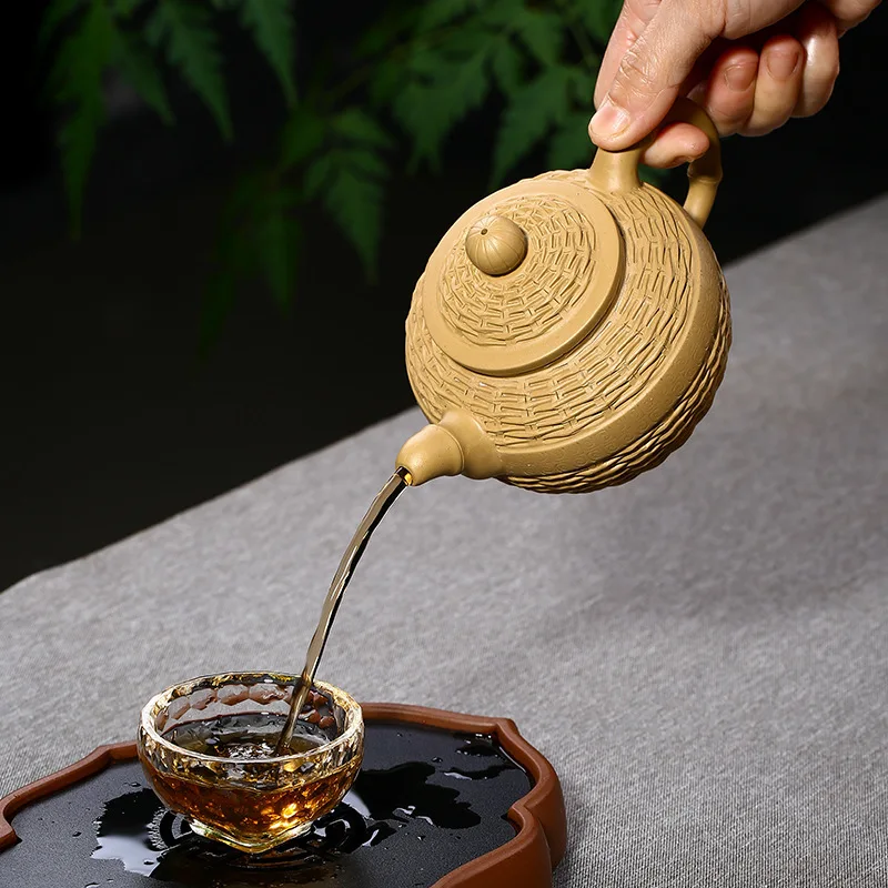 Бамбуковая плетеная линия Wang Круглый чайник из красной глины для сырой руды