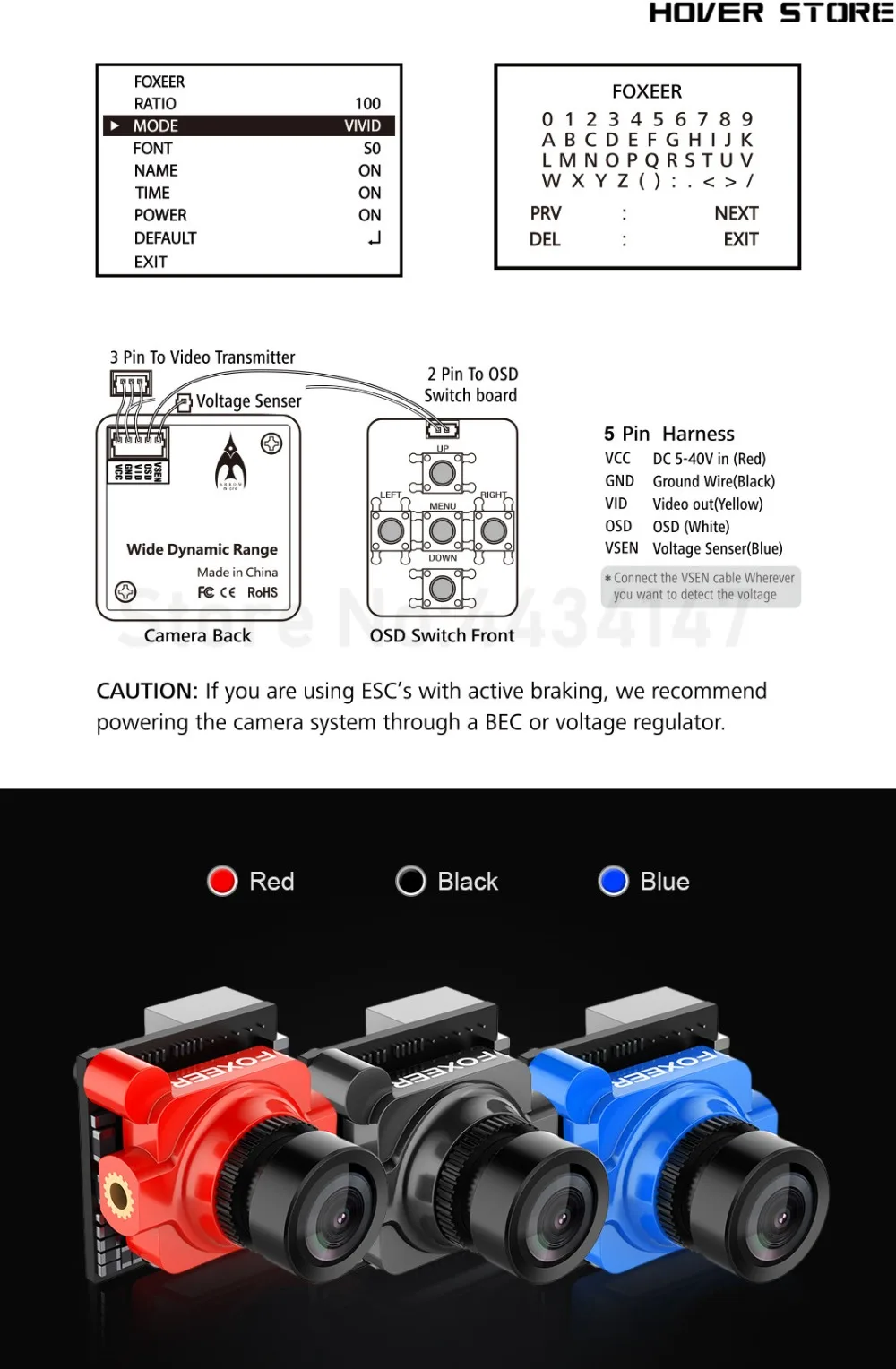 Высококачественный Foxeer Arrow Mini/standard/Micro Pro PAL FPV камера 1,8/2,1 мм с OSD черный/синий/красный для FPV RC Дрон