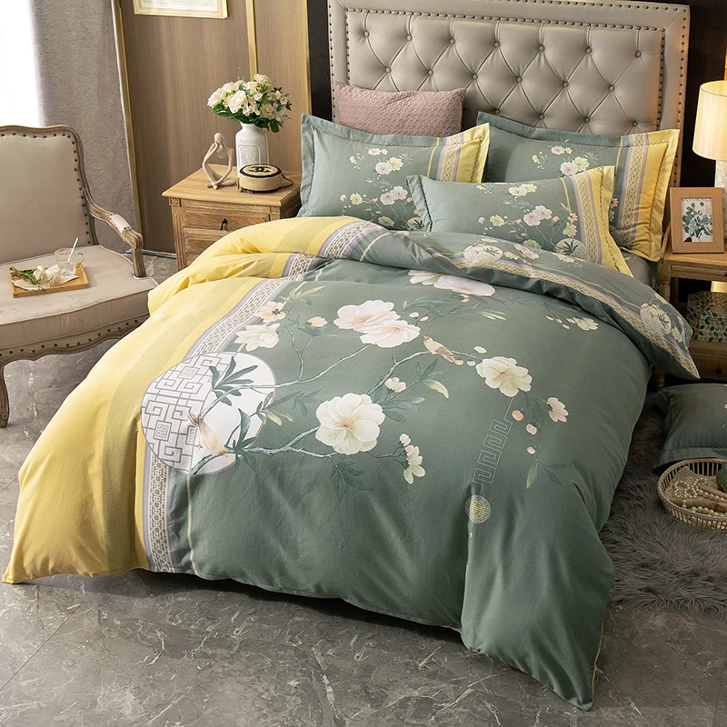 

Flower Print Bed Cover Set Kid Boy Girl Duvet Cover Adult Child Bed Sheets And Pillowcases Comforter Bedding Set 4Pcs/Set