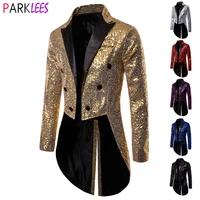 shiny gold sequins glitter tailcoat suit jacket male double breasted wedding groom tuxedo blazer men party stage prom costume