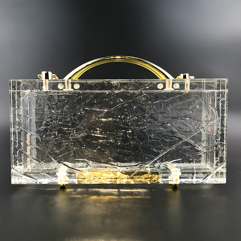 Ice Crack Acrylic Transparent Lady Top-Handle Purses Fashion Elegant Women Evening Clutches Phone Money Wallets Party Handbag
