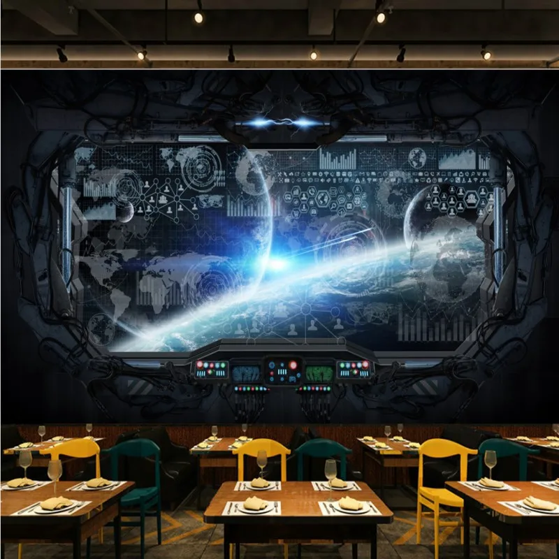 Черные обои на заказ для игровой комнаты Космический космический корабль 3d стен