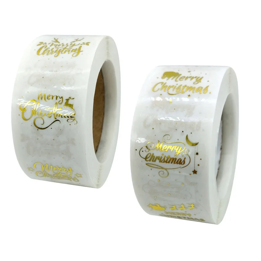 500 шт/рулон круглые прозрачные золотые фольги Счастливого Рождества наклейки