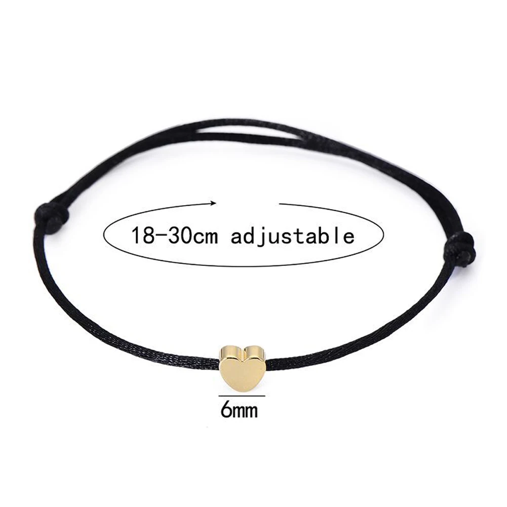 

Simple Minimalist Charm Bracelet Adjustable Black Red Color Rope String Lucky Bracelet For Women Lover Small Metal Heart Jewelry