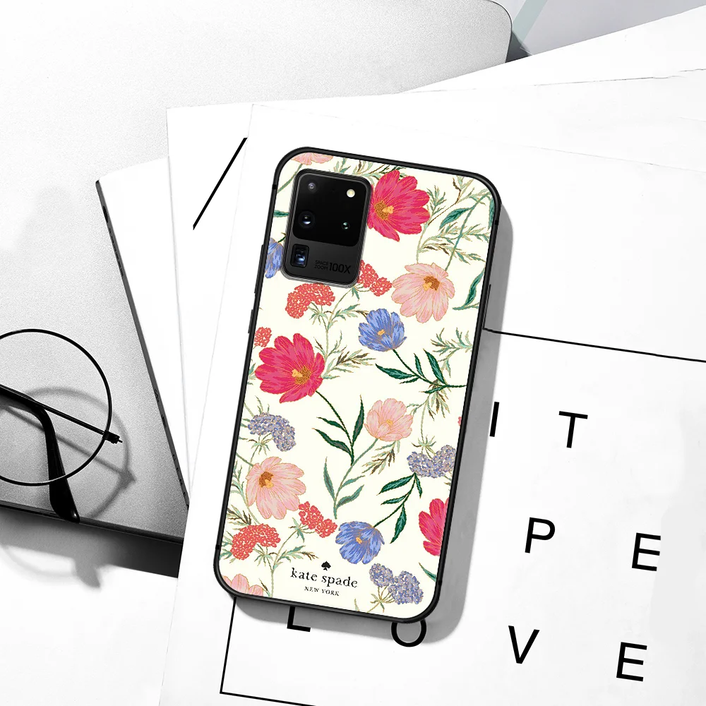 

Luxury Brand Kate Pink Flower Phone Case For Samsung Galaxy S Note 6 7 8 9 10 E 20 UITRA FE 21 Plus Edge black Waterproof Luxury