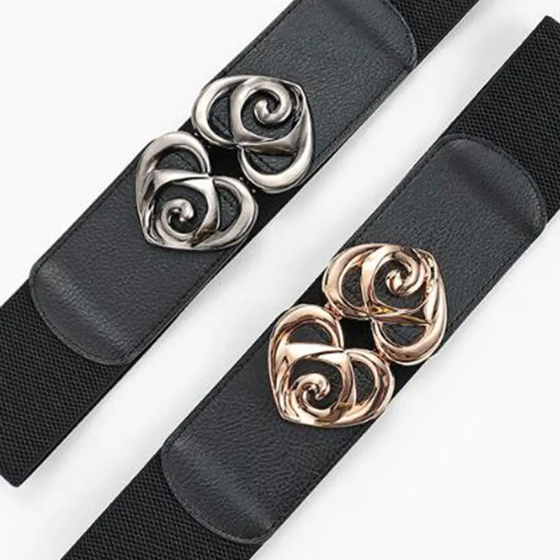 

Women PU Leather Elastic Wide Belt Peach Heart Alloy Buckle Women Belt Cummerbund Female Coat Sweater Skirt Decorative Waistband