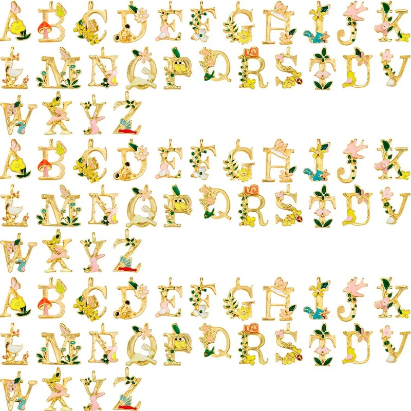 

78 Pieces Enamel Letter Charms Flower Style Alphabet Enamel Charms With Hole For DIY Jewelry Bracelet Craft Making