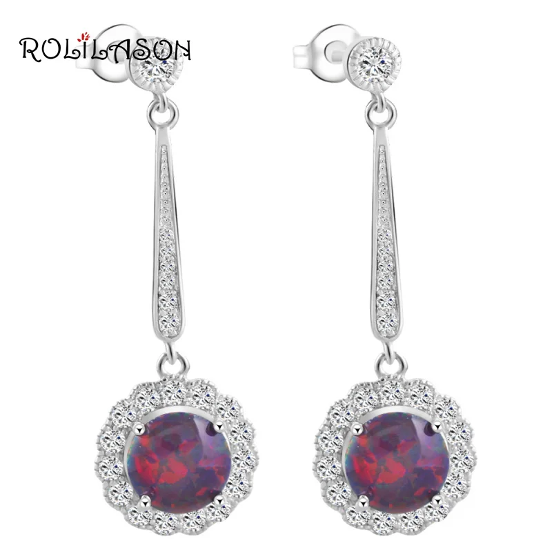 Серьги-подвески женские круглые с циркониевым покрытием и опалом | Украшения