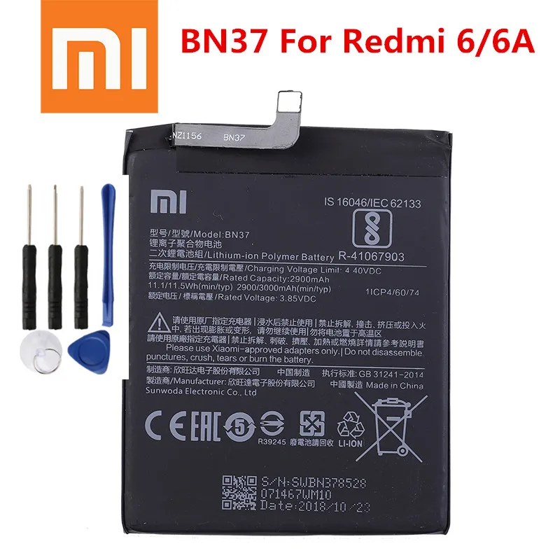 100% Оригинальный аккумулятор Xiao mi BN37 3000 мАч для Xiaomi Redmi 6 Redmi6 6A высококачественные