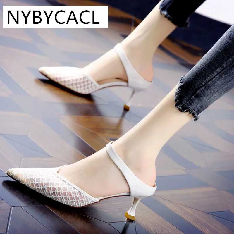 

High Heels Bling Mules Sandals Women Summer Shoes Fashion Spike Heel Jelly Slides Holiday Casual Shoes Mixed Color Women Shoes
