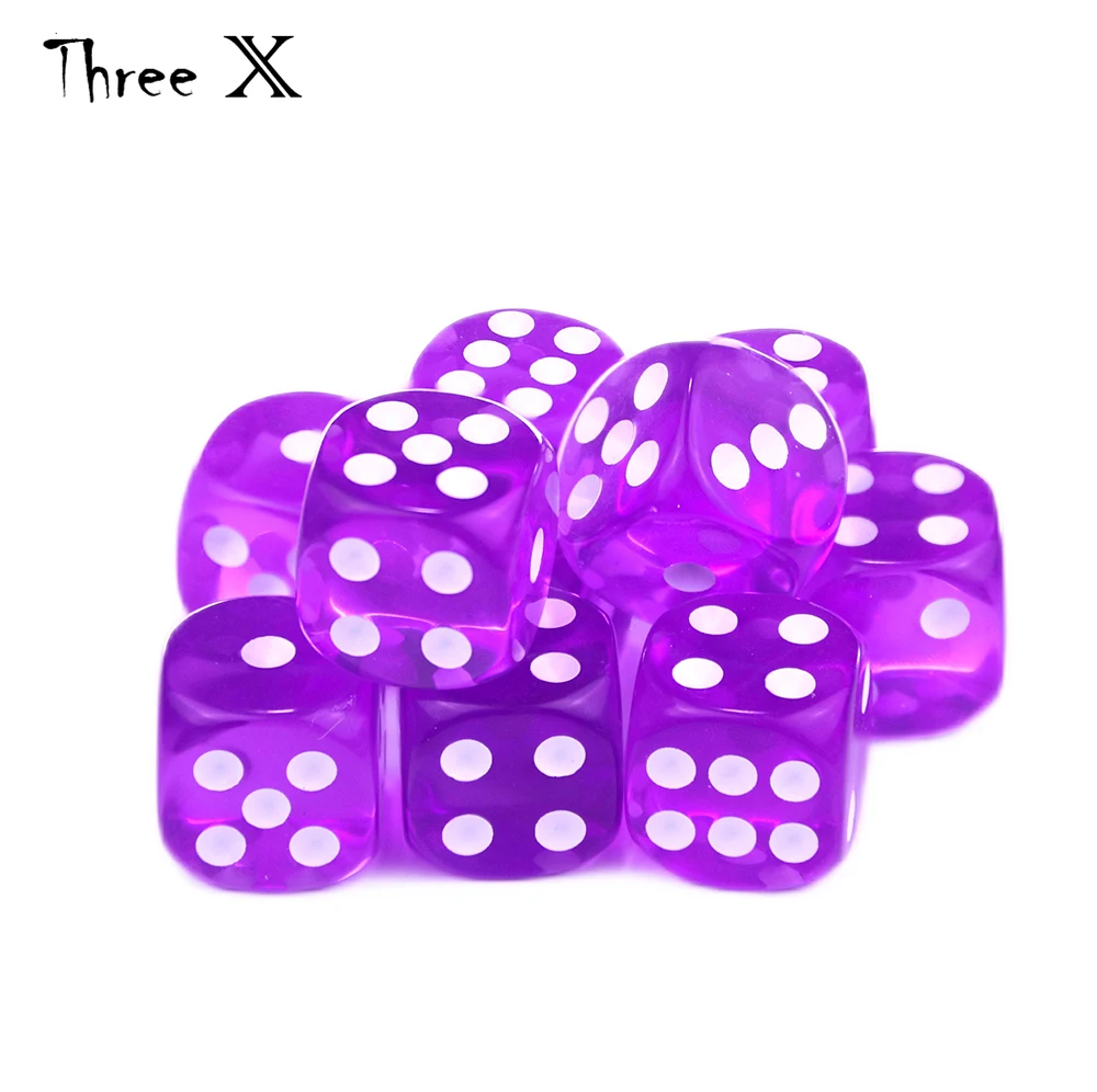 10 шт. шестисторонние кубики 16 мм стандартные твердые игральные кости прозрачный