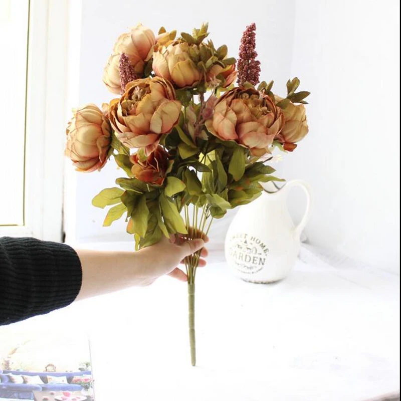 Шелковый Букет пионов 53 см искусственные цветы 13 больших головок искусственная