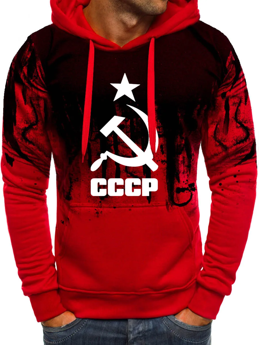 

2021 Gradient Men Hoodies Unique CCCP Russian USSR Soviet Union Print Hooded Mens Jacket Sweatshirt Casual Tracksuits